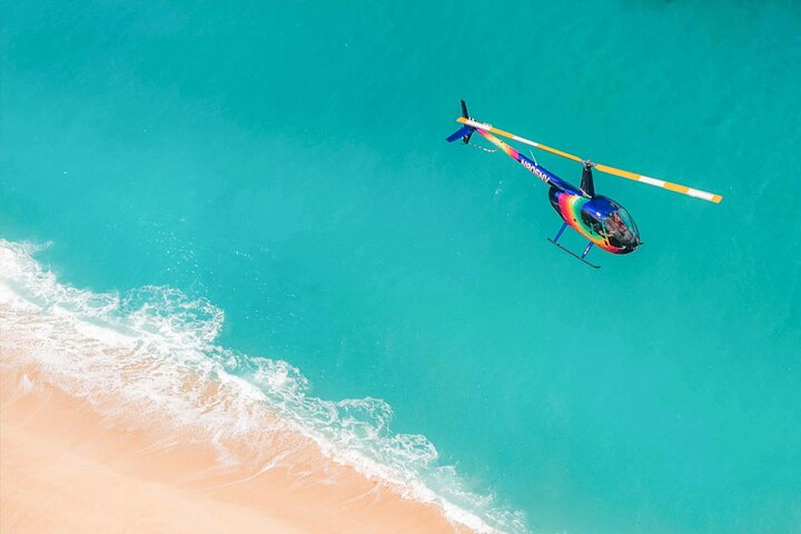 Aerial view of turquoise water and sandy beach